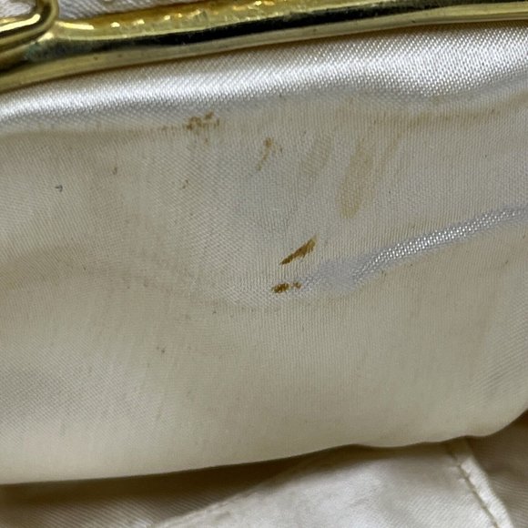 Vintage Beaded Purse Kiss Lock Bags by Debbie Cream White Shimmer Gold 9.5x5.5” - Picture 9 of 16